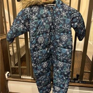 Lands' End Blue Snowsuit with Faux Fur Trim